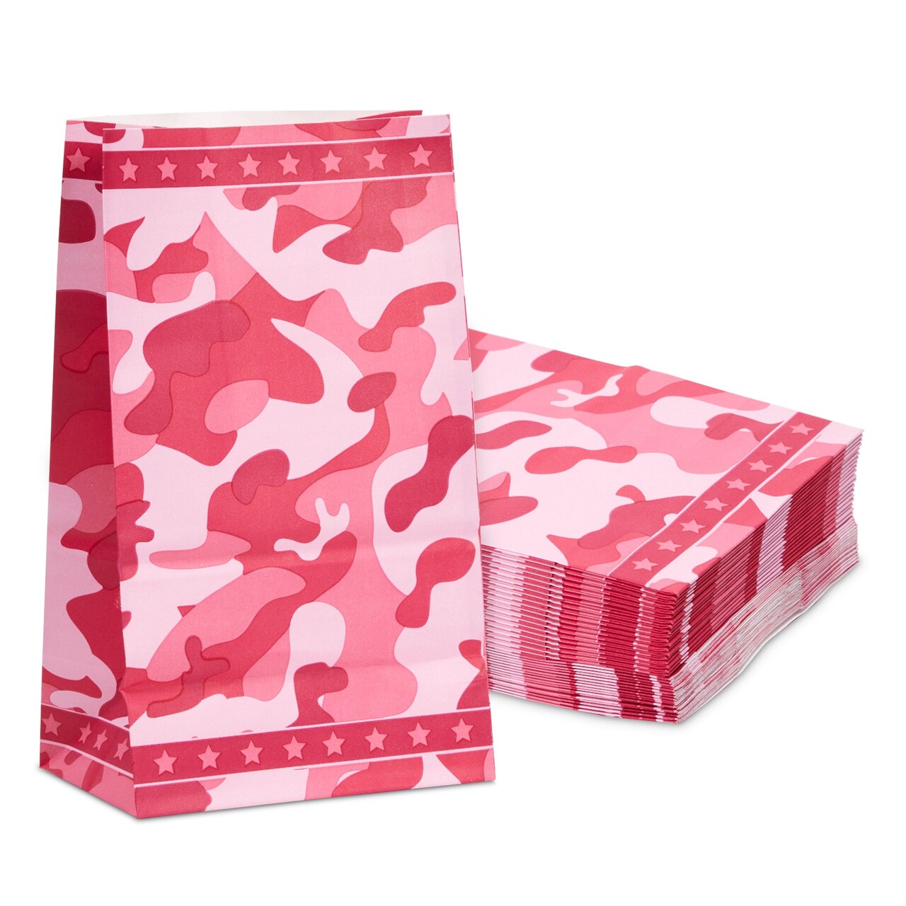 Pink Camo Birthday Party Favor Baby Shower Goodie Treat Bags (36 Pack, Medium)